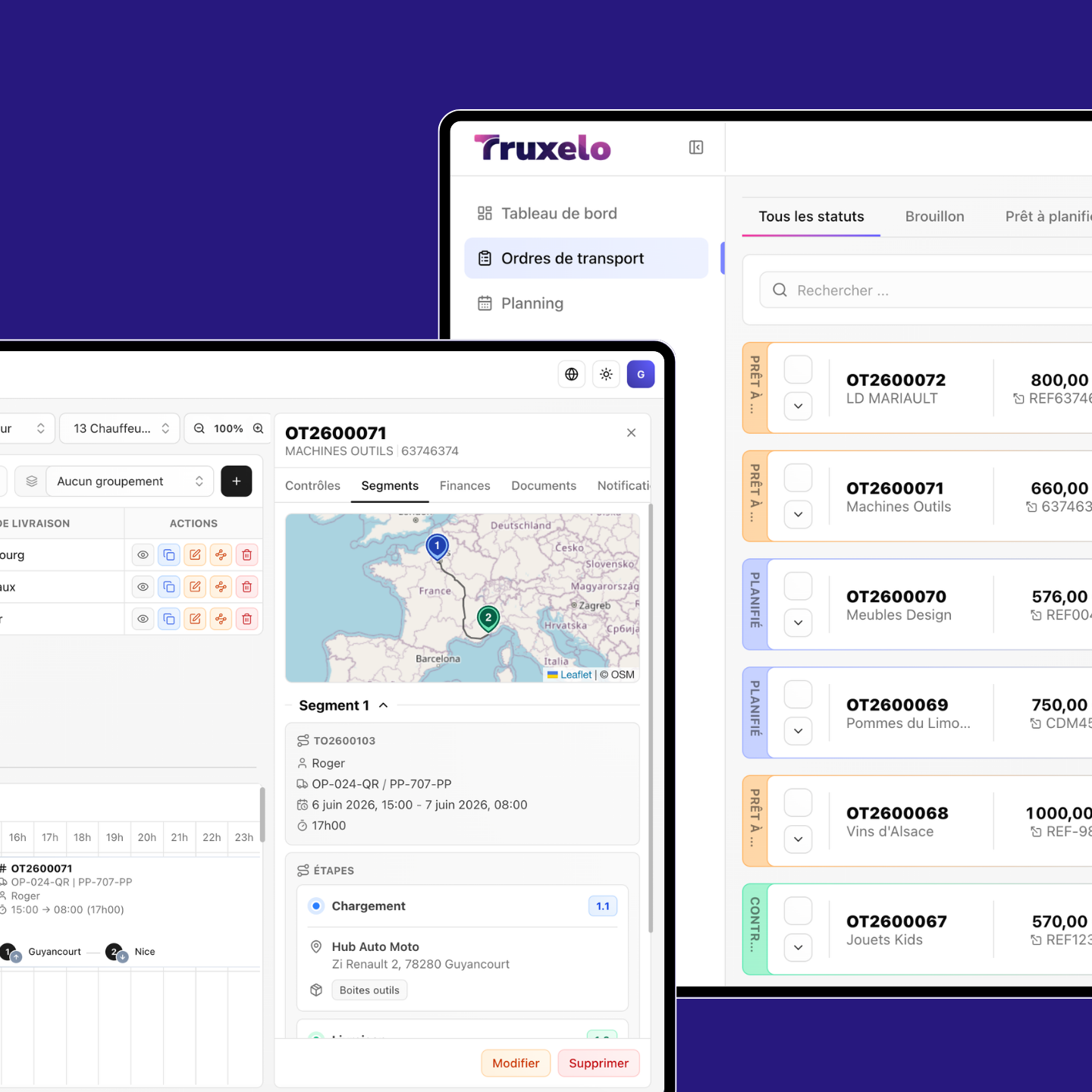 Aperçu du cockpit TMS Truxelo — vue d'ensemble exploitation
